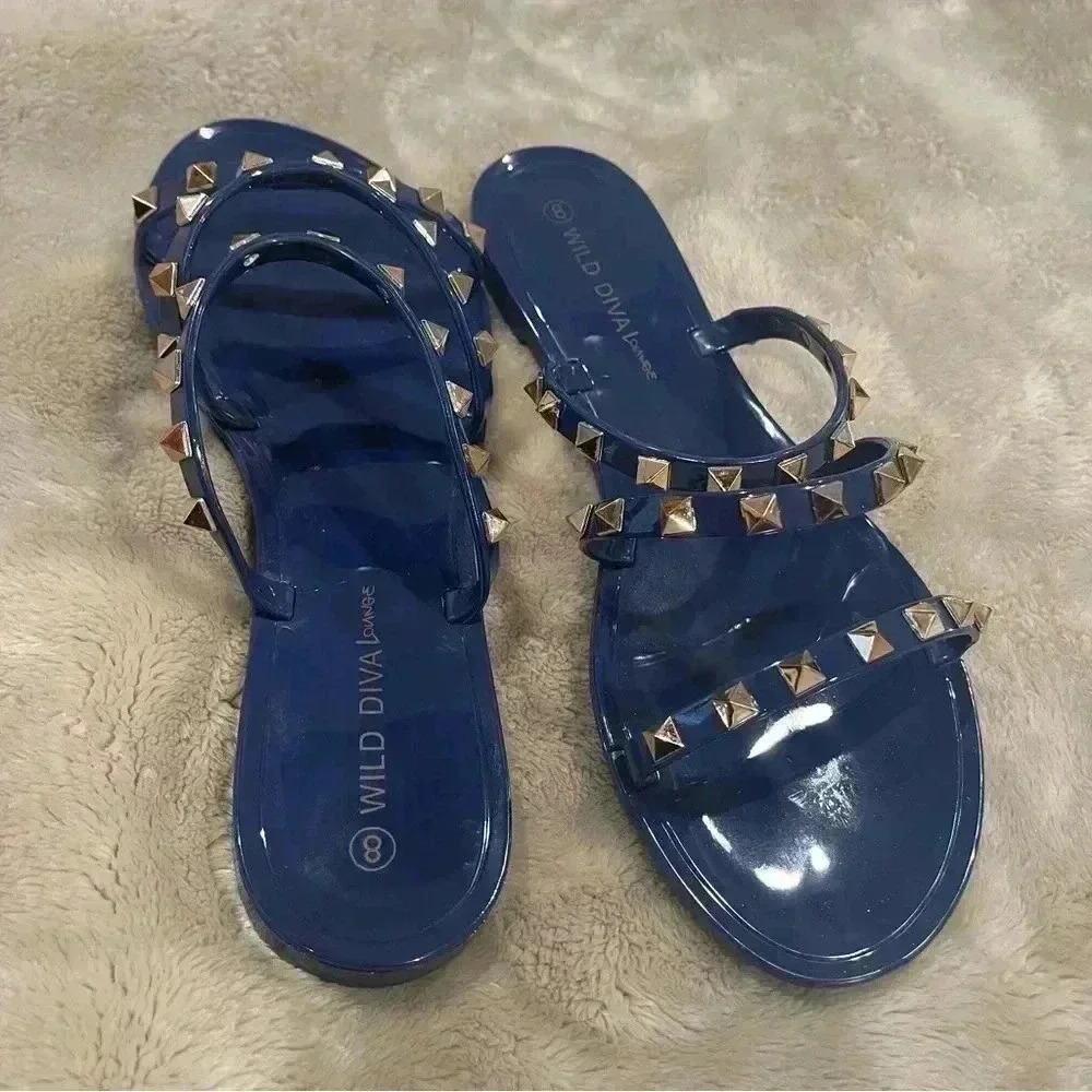 Slide Sandals With Gold Chain Detail Across - Picture 4 of 6